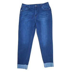 Shein Curve Women's Slim Cuffed Jeans 2XL Medium Wash High Rise Factory Cut Hems